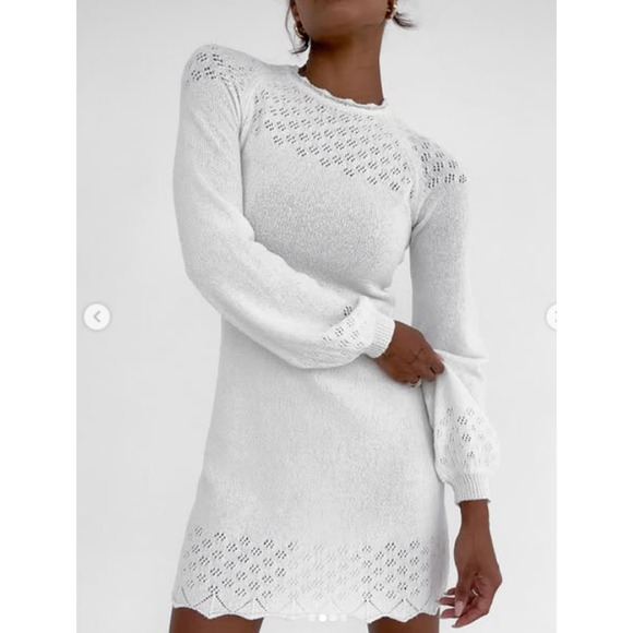 Rumored Pointelle Knit Sweater Mini Dress White Size Small - Picture 1 of 11